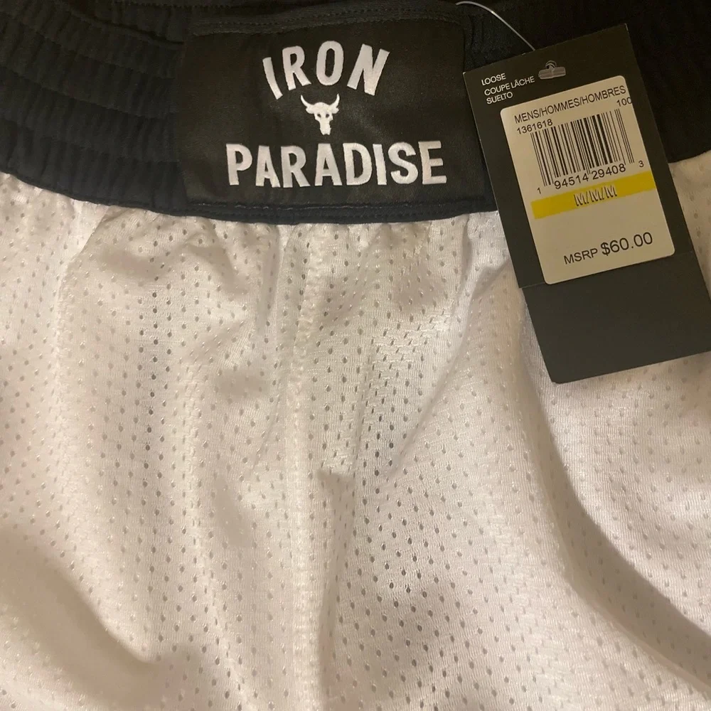 Under Armour Project Rock Mens Iron Paradise White Mesh Shorts 1361618 Sz - Picture 6 of 9